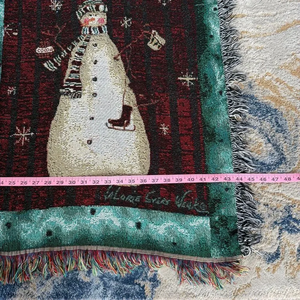 Mohawk Home vintage tapestry blanket Primitive Snowmen art Valorie Evers Wenk